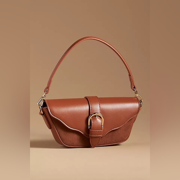 By Anthropologie Handbags - BY ANTHROPOLOGIE DELILAH BAG SUEDE BUCKLE MINI BAG IN BROWN AND GOLD